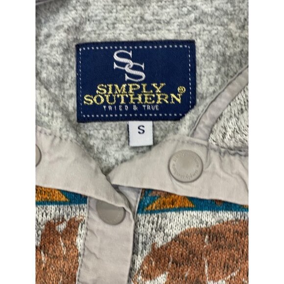 SIMPLY SOUTHERN Snap Neck Pullover "Southern Bear" Small Smoke Pockets Aztec EUC - Picture 7 of 15